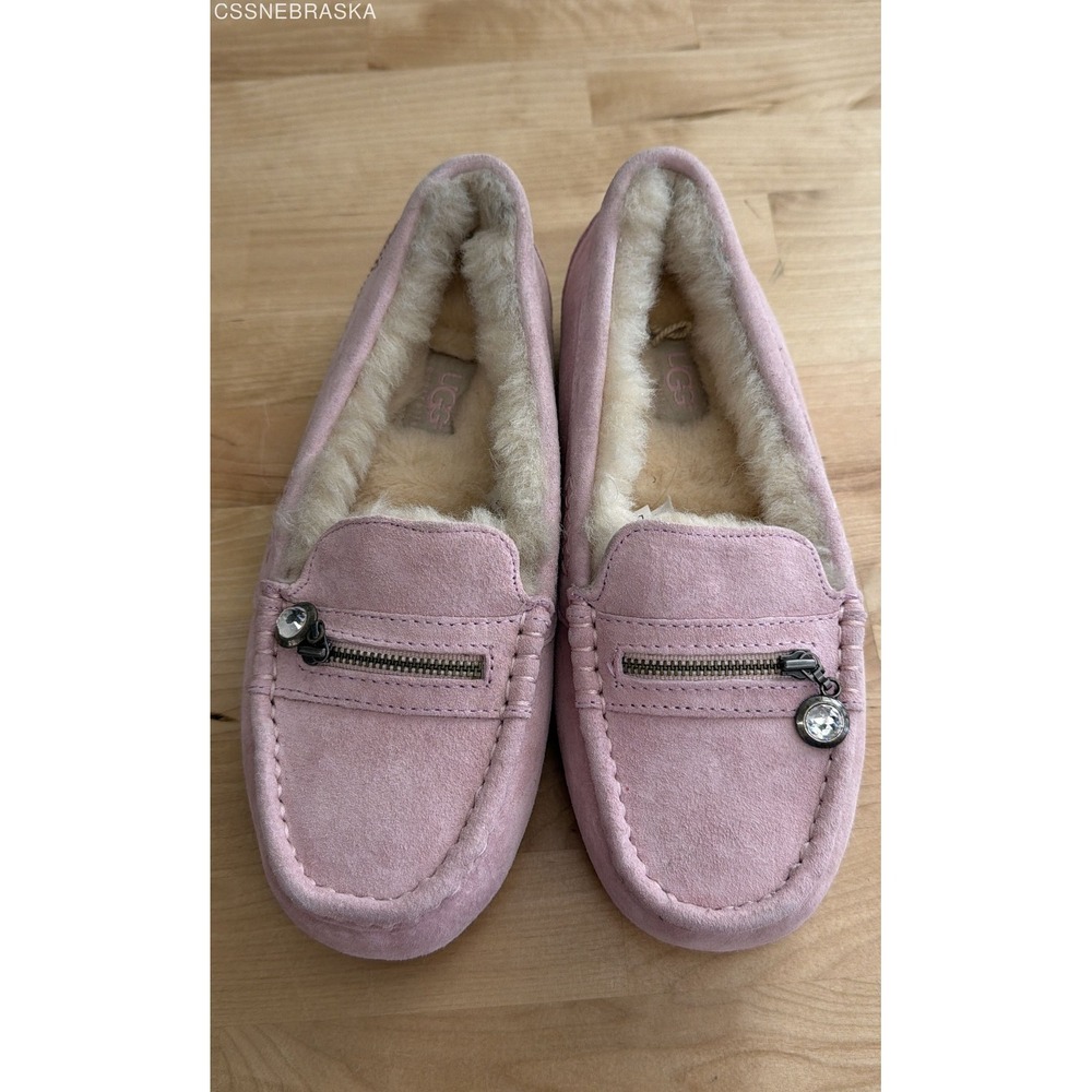 UGG Ansley Swarovski Breast Cancer Awareness Pink Suede Moccasins Women's Size 7 - Picture 2 of 9